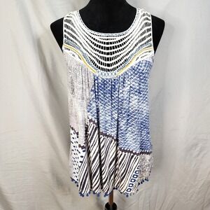 ONE SEPTEMBER Size Medium Anthropologie Boho Hippie Chambray Crochet Yoke Tank